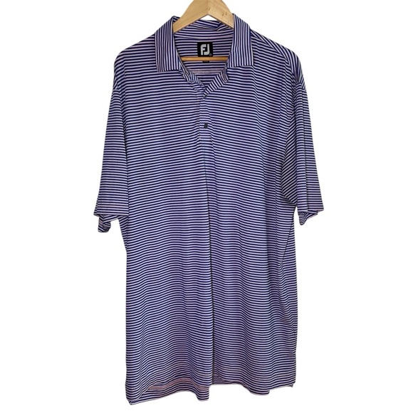 FootJoy FJ Men’s Golf Polo Size 2XL Striped Blue Athletic Performance Stretch - Picture 1 of 6